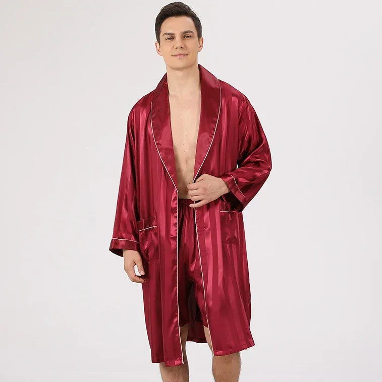 Men’s Satin Kimono Robe Gown With Pants Or Shorts - ShopHub