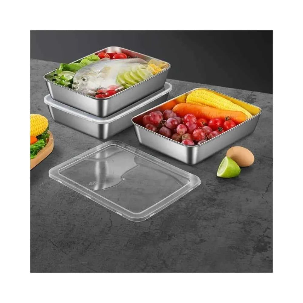 5Pcs Thickened Stainless Steel Food Containers, Kitchens Accessories, Fit Knives Inside, Stackable Kitchen Storage, Fridge