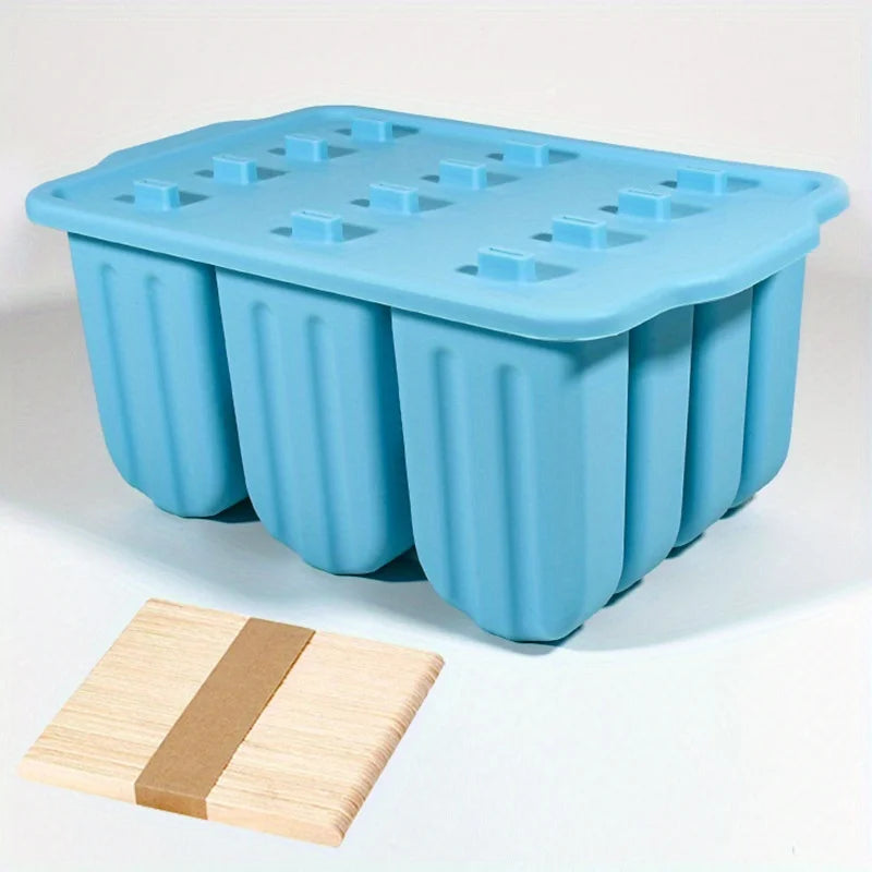 12 Grids Silicone Popsicle Molds with Lid - Easy Release, Reusable Ice Cream Makers for Your Kitchen