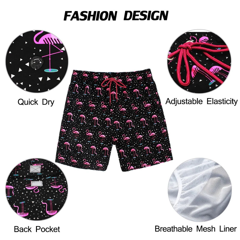 Men's polyester boardshorts with vibrant print, ideal for surfing, swimming, and beachwear by ShopHub NZ.