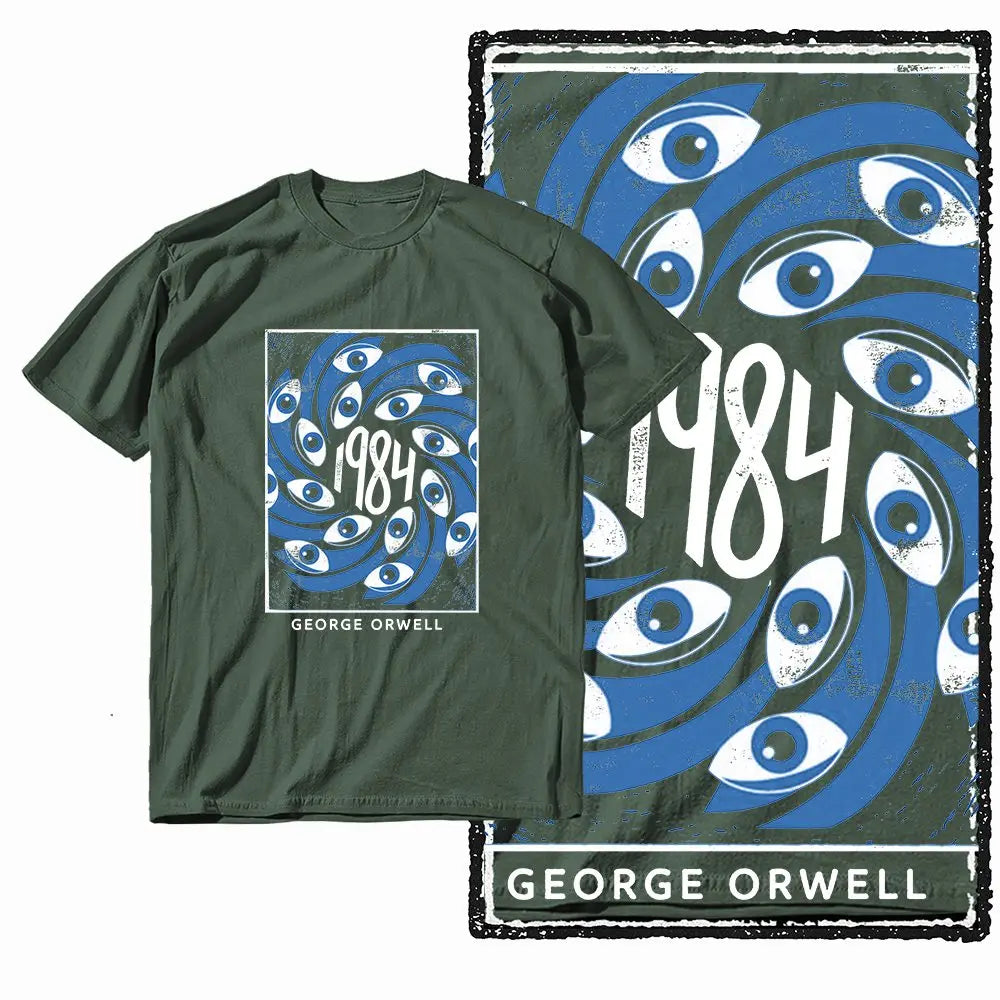 G01 Army Green Cotton Big Size 1984 Graphic Men T-shirt | Streetwear Cool Vintage O-neck Men's Tee Tshirt