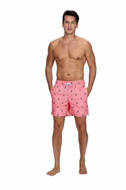 Men's ShopHub NZ sports shorts with colorful polyester print, designed for beachwear, surfing, swimming, and fitness activities.