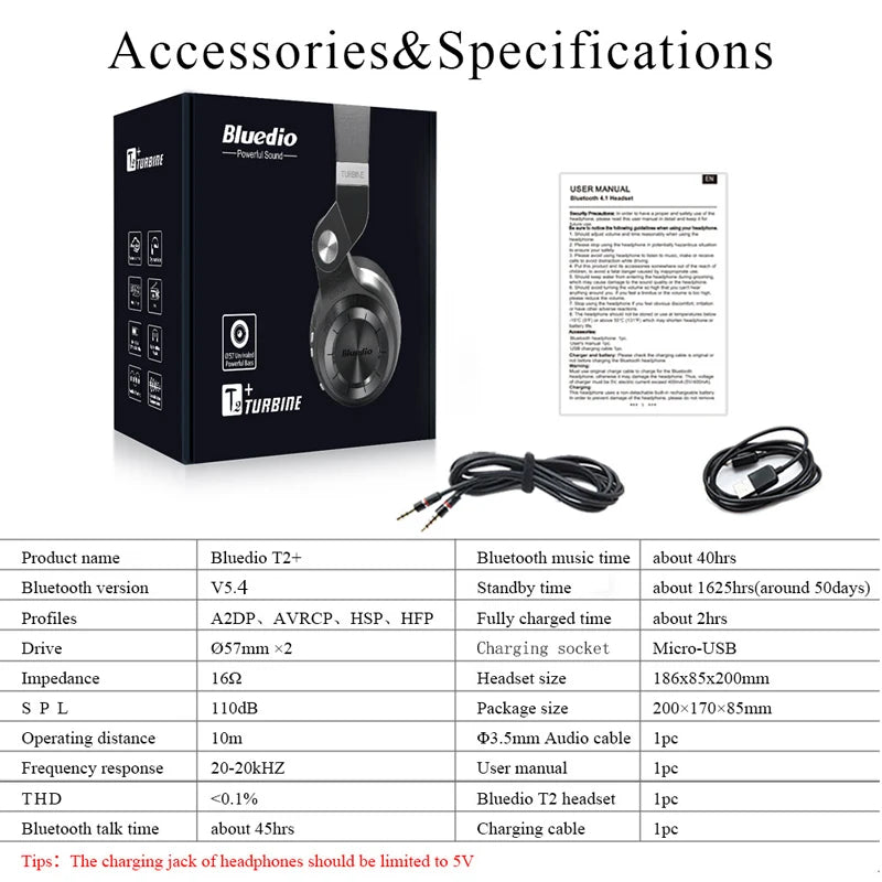 Bluetooth T2+ Headphone Wireless Foldable Sports Earphone with HIFI Sound, 57mm Strong Bass, and SD Card Slot
