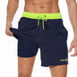 Men's DATIFER 2026 beach embroidery logo boardshorts with long lining, elastic waistband, suitable for swimming and gym activities.