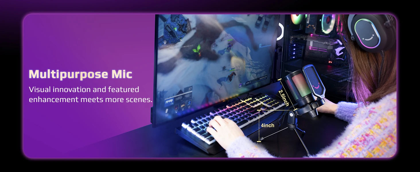 FIFINE USB gaming microphone on a stand, ideal for streaming and gaming, with a sleek black design and adjustable arm.