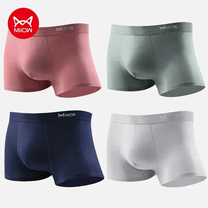 MiiOW 4Pcs Men's Breathable Cotton Underwear with Graphene Antibacterial Technology - Comfortable U Convex Bag Crotch Boxers