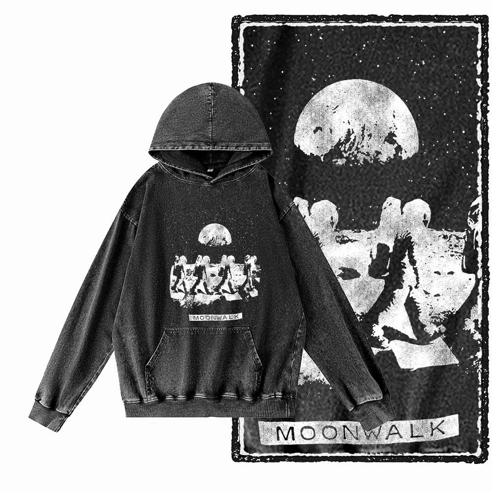 Orbit Runner Astronaut Acid-Washed Black Hoodie