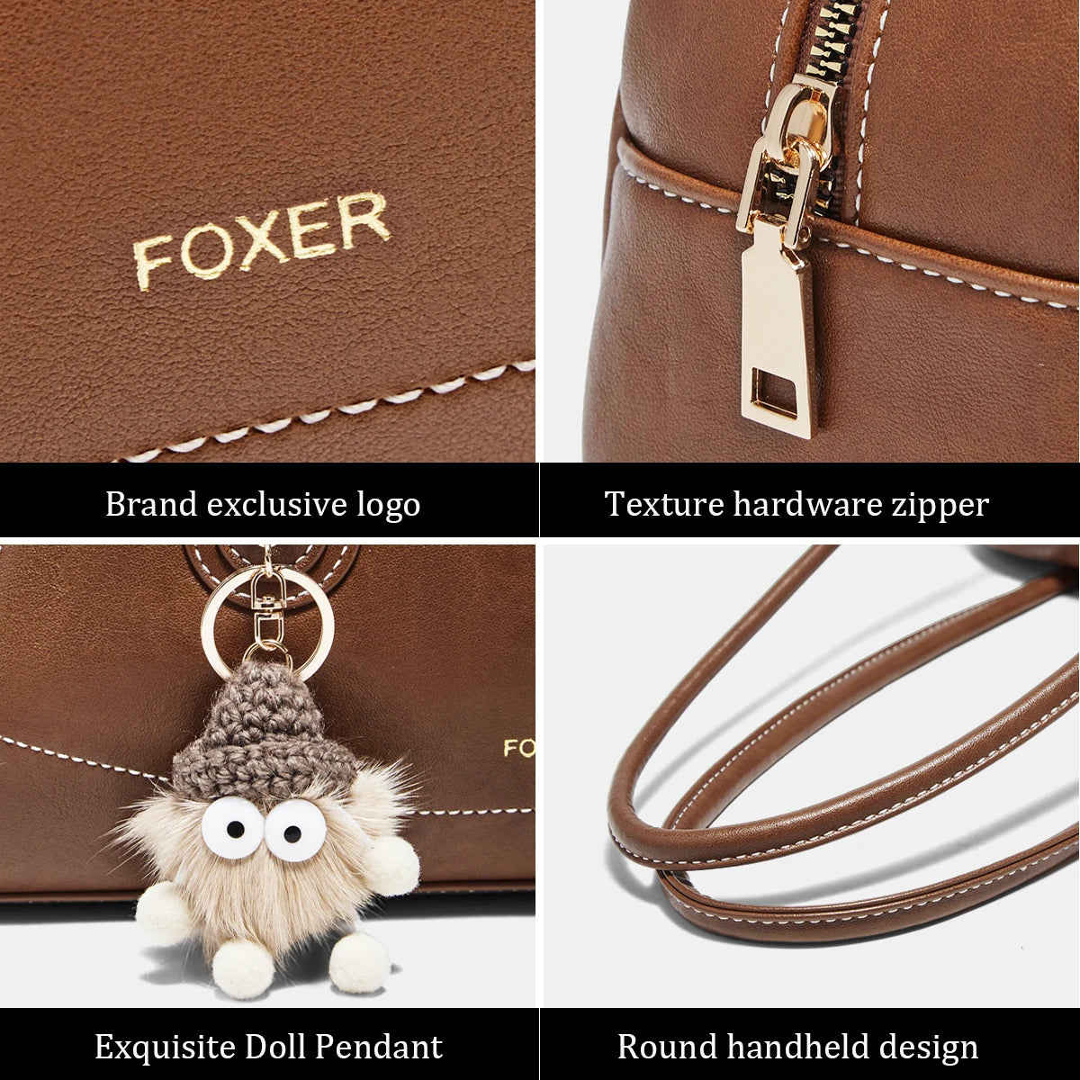 FOXER New Large Capaci Women's Handbag PU Leather Simple Retro Single Underarm Bag for Female Casual Commuting Pillow Bag Purse