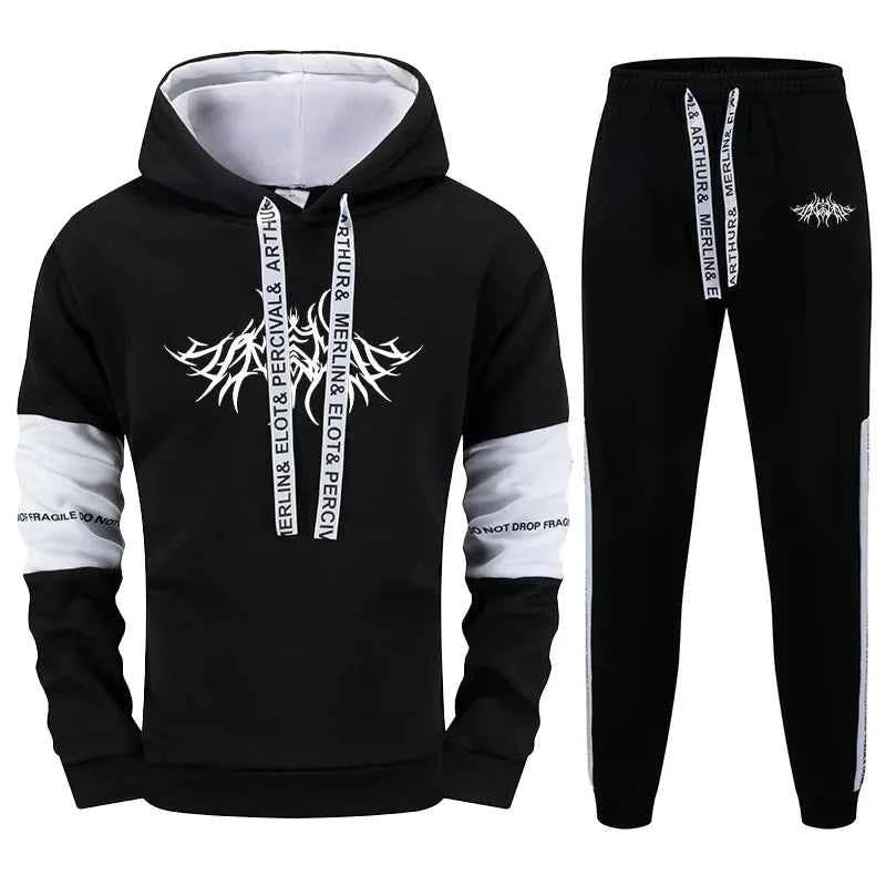 Men's Hoodie Sweatpants Set - Casual Sporty Outfit for Autumn Winter Y2K Hip Hop Fashion