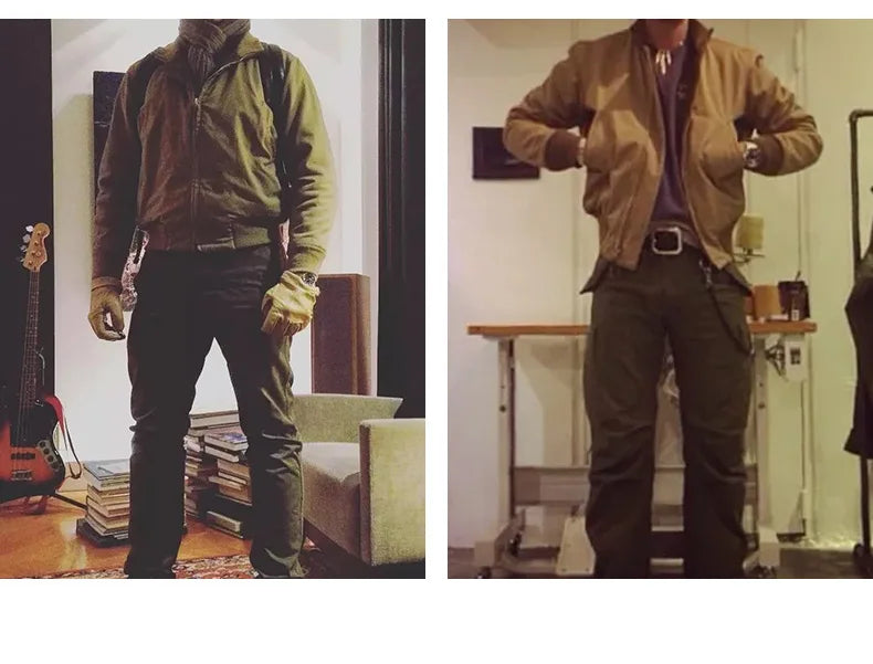 Maden Men’s Brown Flight Bomber Jackets Vintage Pilot Aviator Monocycle Jacket Slim Fit With Patches Stand Collar