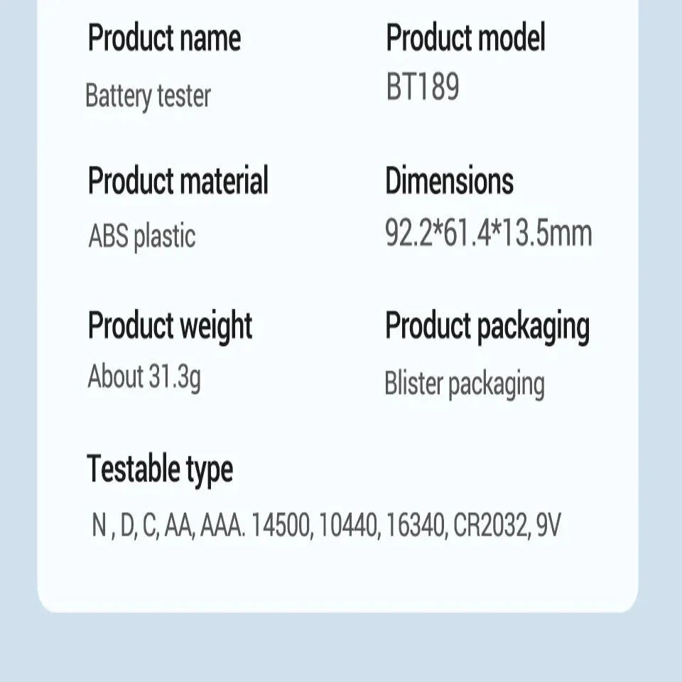 Universal Battery Tester for AA/AAA/C/D/9V/1.5V/3V (2 colours available) Habicare