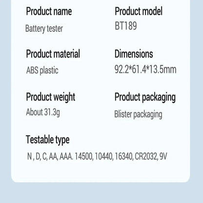 Universal Battery Tester for AA/AAA/C/D/9V/1.5V/3V (2 colours available) Habicare