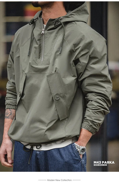 Maden M43 Parka Dark Green Deck Coat for Men Spring and Autumn Solid Color Hooded Sweatshirt Male Urban Outdoor Loose Jacket