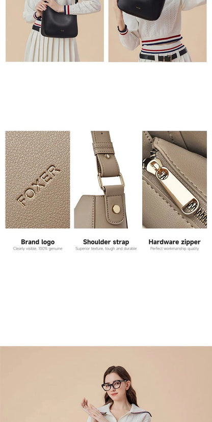 FOXER Simple Women Shoulder Bag Daily Commuting Tote Bag PU 2026 Casual Female Large Bucket Bag