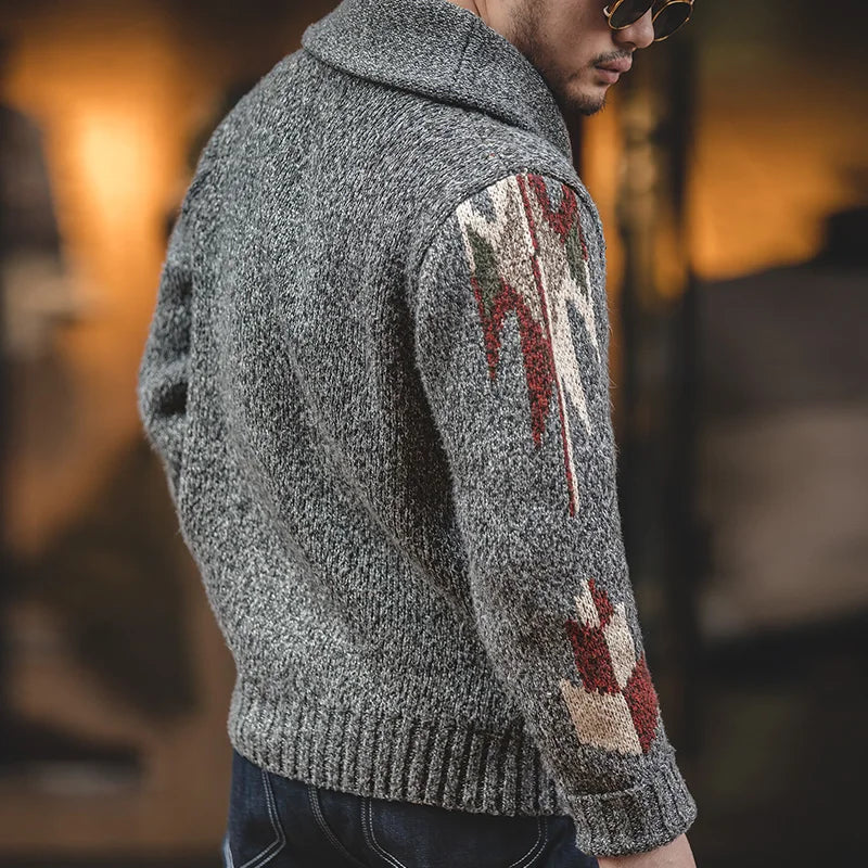 MADEN Geometric V-Neck Cardigan | Dark Grey
