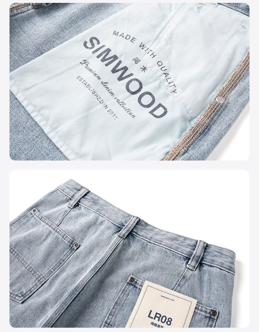 SIMWOOD 2026 Spring Summer New Loose Relax Logging Jeans Men 11oz Fabric Cargo Denim Trousers