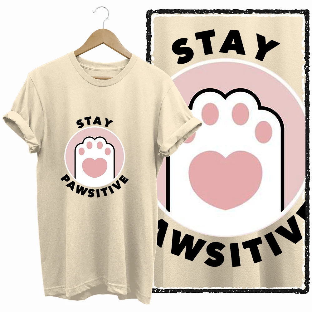 COOLMIND 100% Cotton Beige Cat Print Exclusive Graphic Women T Shirt Big Size Loose Cotton Cat Lover Women T Shirt Lovely Cat Te