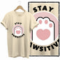 COOLMIND 100% Cotton Beige Cat Print Exclusive Graphic Women T Shirt Big Size Loose Cotton Cat Lover Women T Shirt Lovely Cat Te