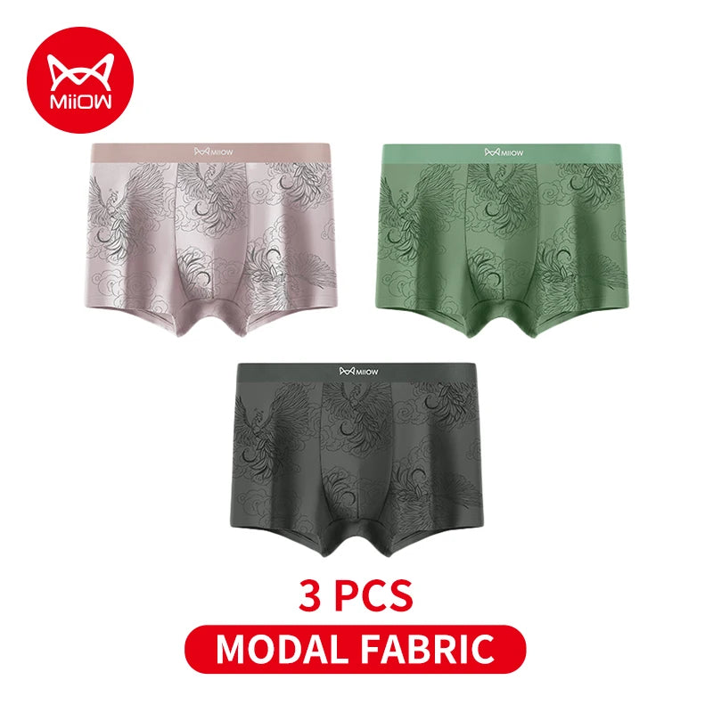 MiiOW Modal Men Underwear - 3Pcs Silky Skin-friendly Breathable Antibacterial Boxers
