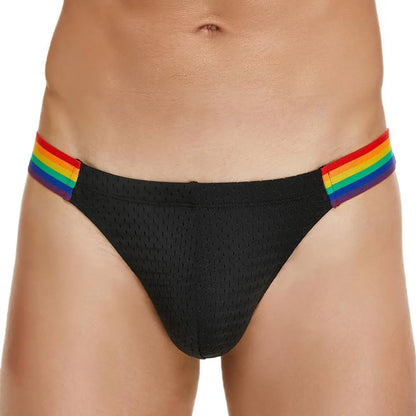 SEOBEAN Men's Breathable Underwear - Mesh Sexy Briefs with Rainbow Belt