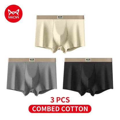 MiiOW 3Pcs Men's Cotton Underwear Antibacterial Breathable Crotch Soft Boxershorts