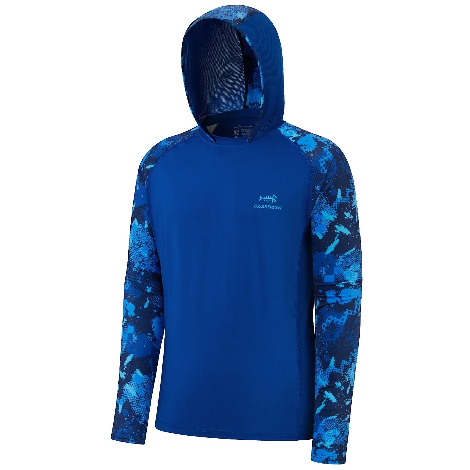 BASSDASH Men’s UPF 50 Performance Fishing Shirt Cooling Hoodie Royal Blue Digital
