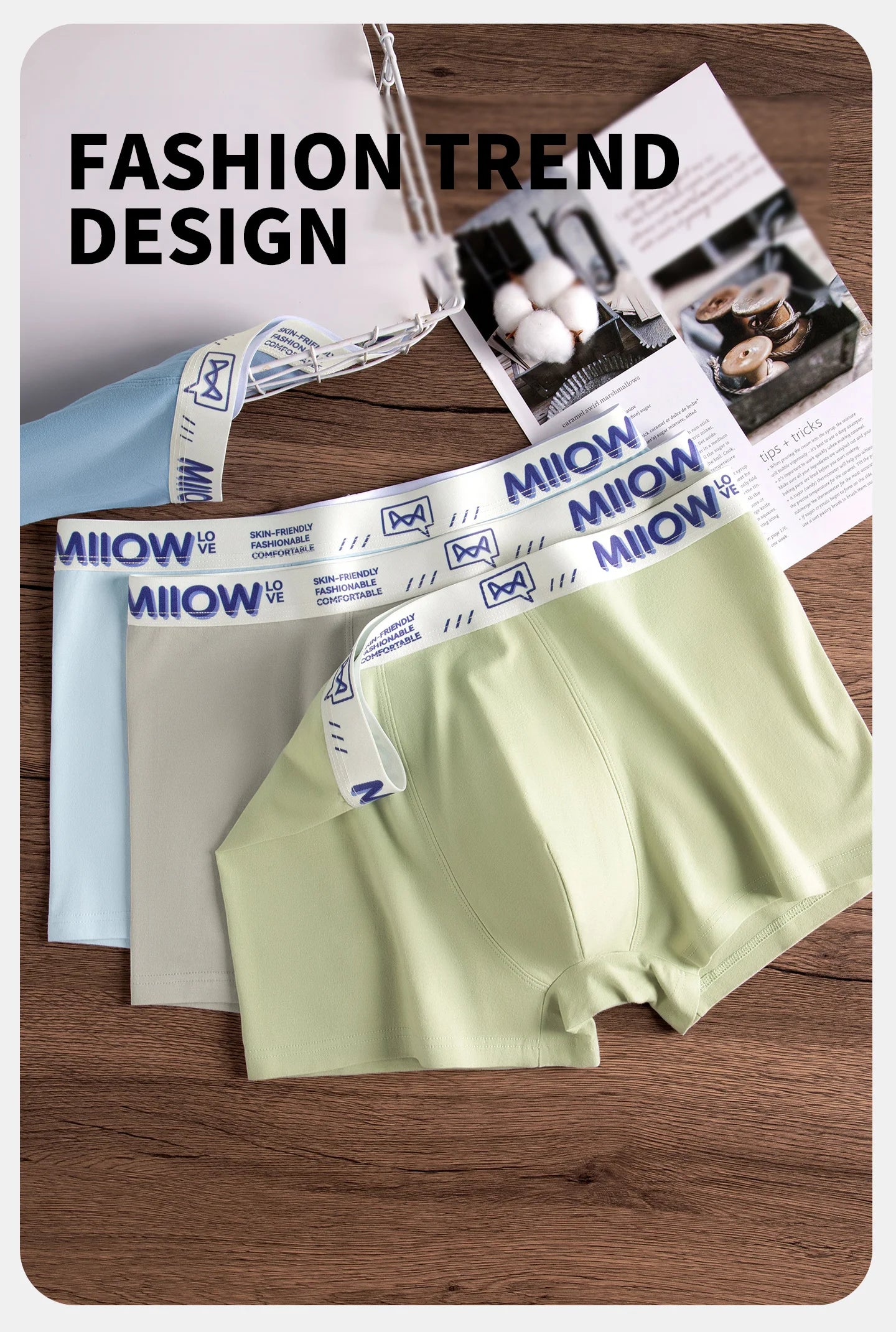MiiOW Cotton Men's Underwear - 3Pcs Antibacterial Soft Silky Breathable Boxershorts