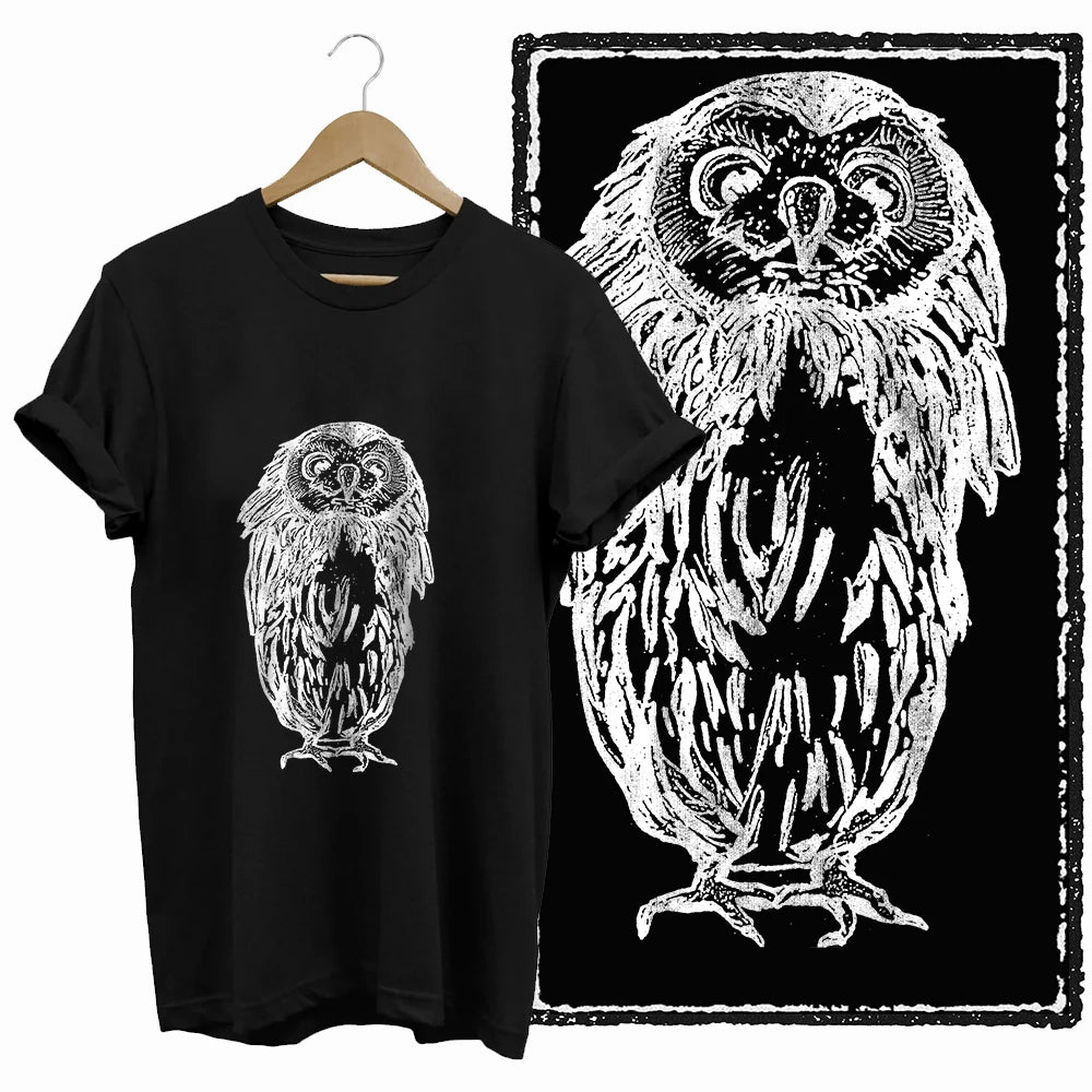 COOLMIND Black Owl Graphic Cotton T-Shirt | Women's Relaxed Fit