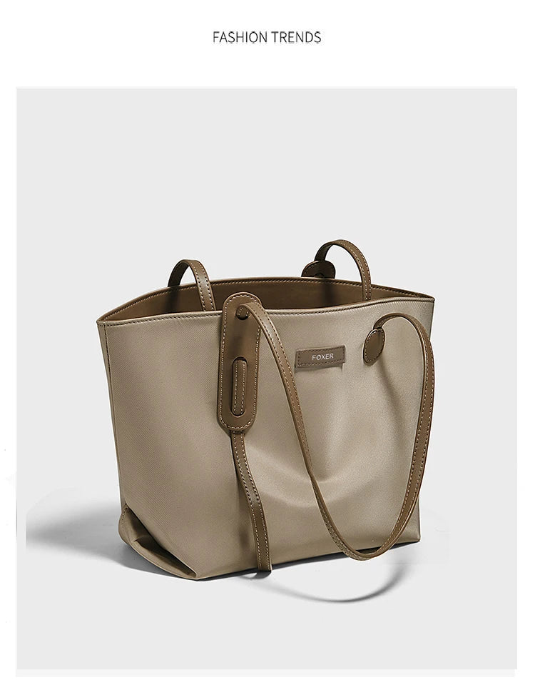 FOXER Women's Large Capacity Tote Bag Casual PU Leather Lady's Shoulder Bag Commute Travel Handbag All-match