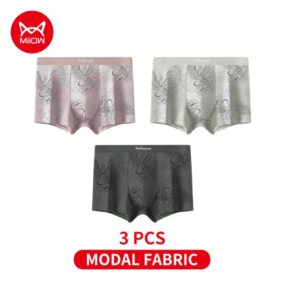 MiiOW Modal Men Underwear - 3Pcs Silky Skin-friendly Breathable Antibacterial Boxers