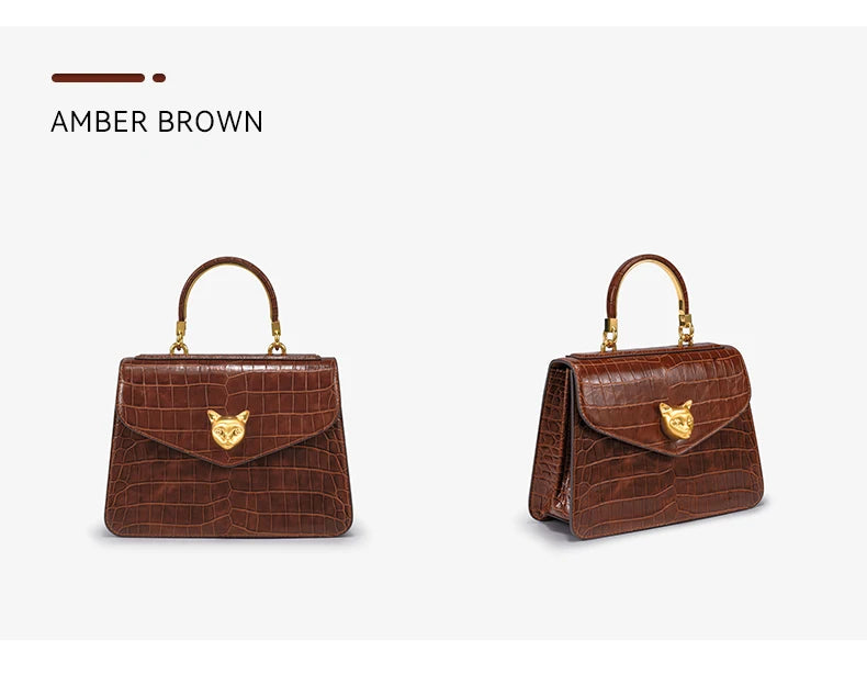 BAFELLI Crocodile-Pattern Leather Business Flap Bag