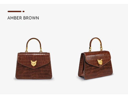 BAFELLI Crocodile-Pattern Leather Business Flap Bag