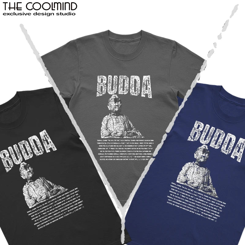 COOLMIND U0003 Buddha Statue Graphic Cotton Tee