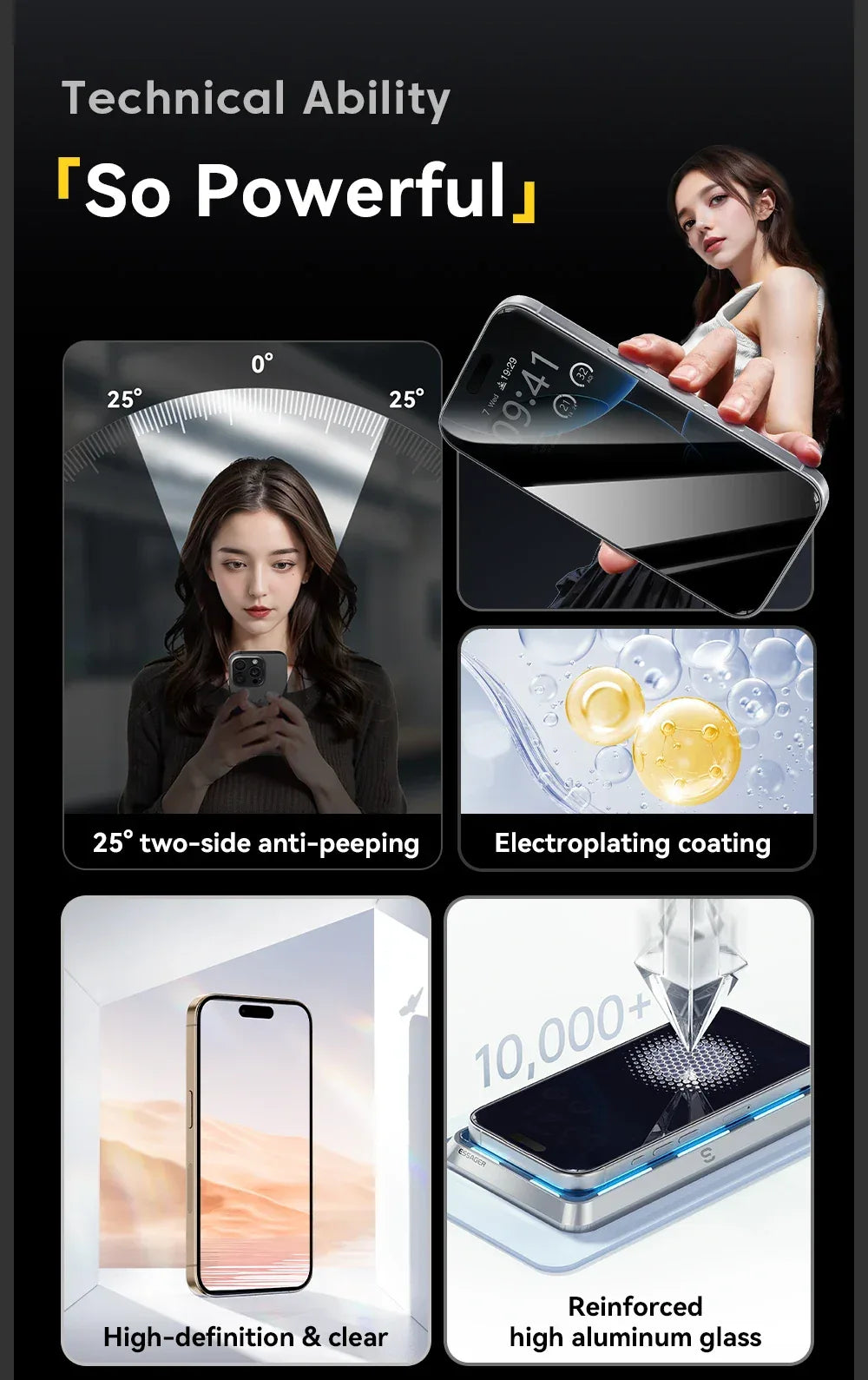 Essager 2Pcs Anti-Peeping Glass for iPhone 16, 15, 14, and 13 Pro Max Plus - ShopHub