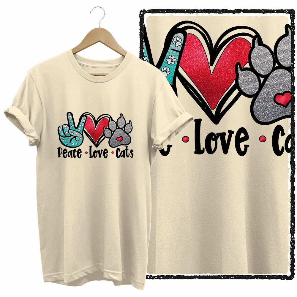 COOLMIND 100% Cotton Beige Cat Print Exclusive Graphic Women T Shirt Big Size Loose Cotton Cat Lover Women T Shirt Lovely Cat Te