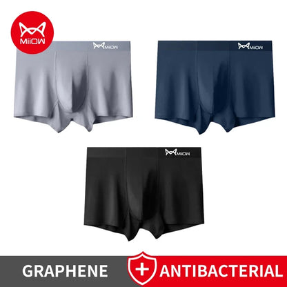MiiOW Men's Modal Underwear - 3Pcs Graphene Antibacterial Boxer with Seamless Cuffs