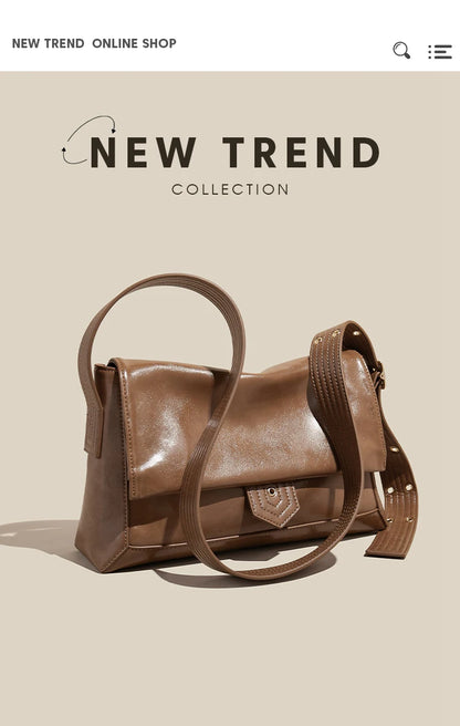 Retro Women's Shoulder Bag 2026 New Simple Large Tote Bag Split Leather + PU Female Soild Crossbody Bag Purse