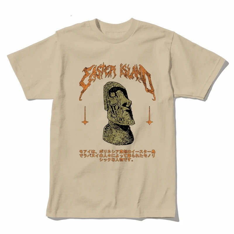 COOLMIND Easter Island Statue Graphic Cotton T-Shirt