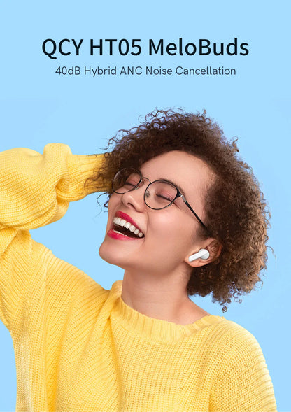 QCY HT05 ANC Wireless Earbuds - TWS Bluetooth 5.2 with 40dB Active Noise Cancellation and In-Ear Mics