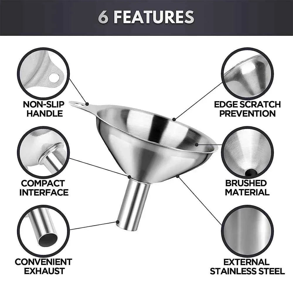 3/5pc Steel Kitchen Funnel Set-FoodGrade Essential Oil Spices Bottles,Small Metal w/Wide Mouth Easy Clean,Durable Tool