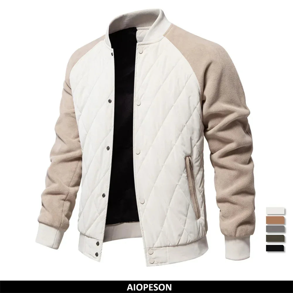 AIOPESON Men's Patchwork Thick Fleece Lined Baseball Bomber Jackets - ShopHub