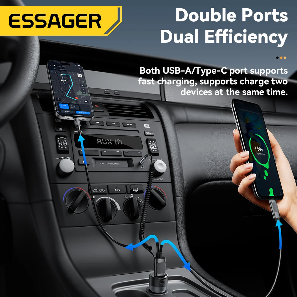 Essager Bluetooth 5.3 Car Charger 3.5mm AUX Adapter