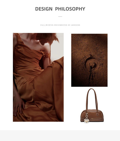 FOXER New Large Capaci Women's Handbag PU Leather Simple Retro Single Underarm Bag for Female Casual Commuting Pillow Bag Purse
