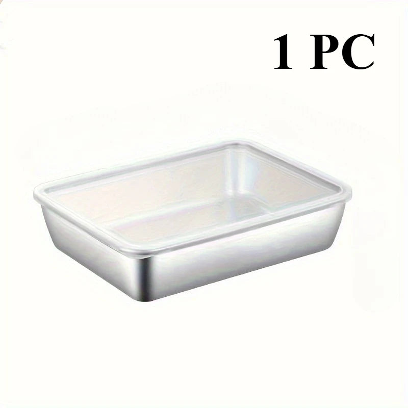 Stainless Steel Kitchen Tray with Lid - 1Pc Food-Grade Square Tray