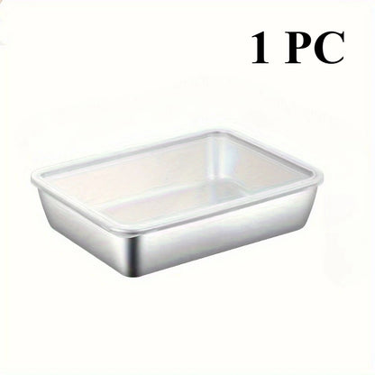 Stainless Steel Kitchen Tray with Lid - 1Pc Food-Grade Square Tray