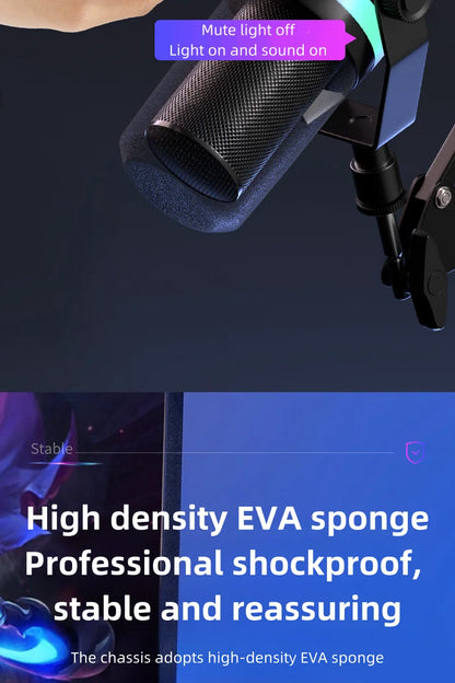 Bluedio S3000 Microphone - USB/XLR Dynamic Mic for Gaming, Streaming, and PS5/4 with Headphone Jack, RGB, and Mute Function