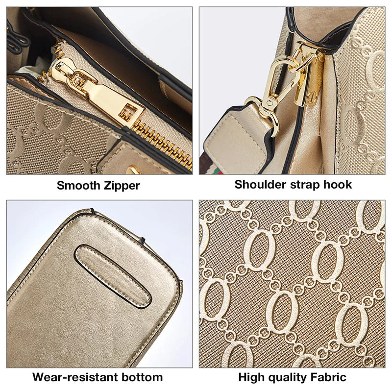 FOXER Women's Shoulder Bag Split Leather Lady Crossbody Bag Fashion Monogram Print Large Capacity Handbag Purse