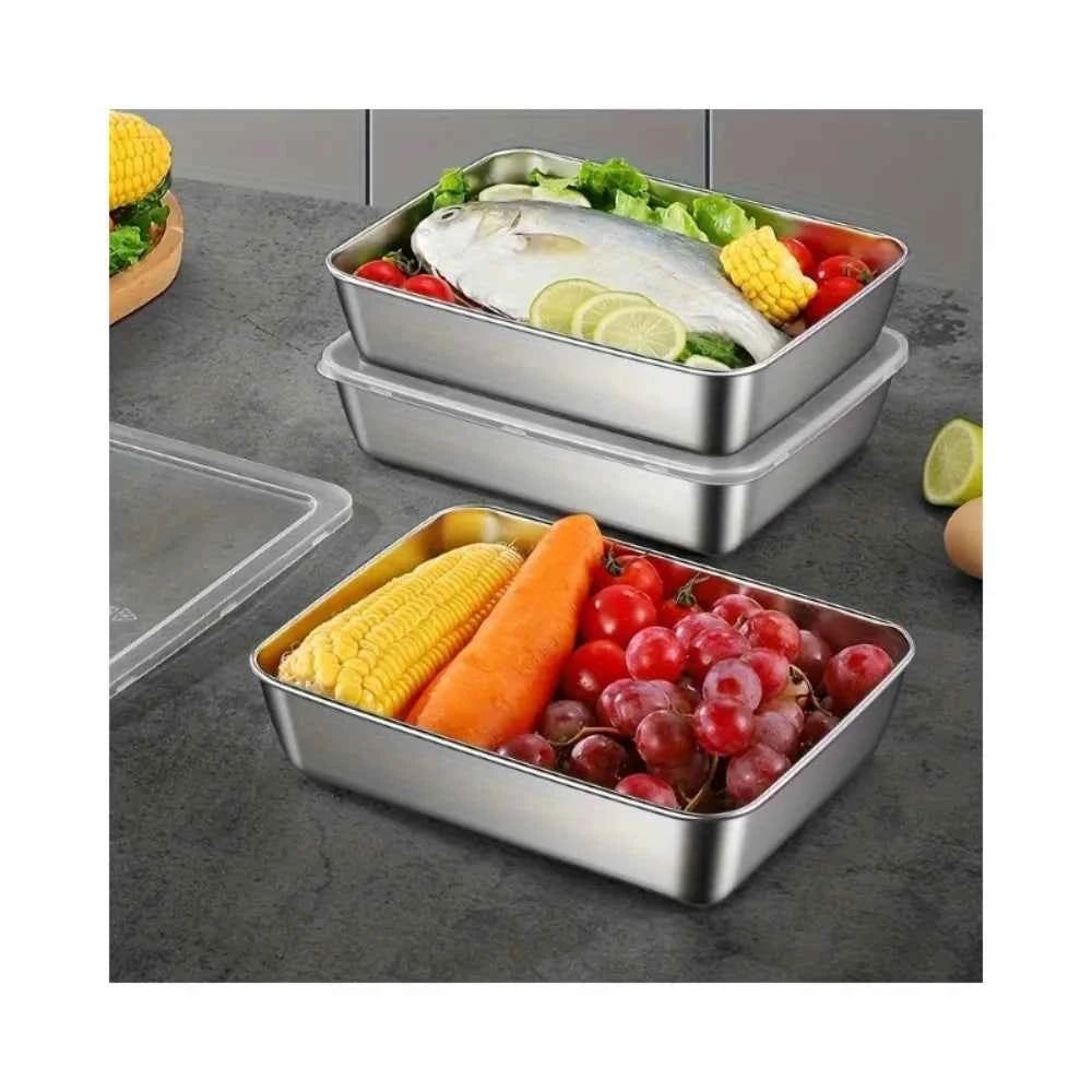 5Pcs Thickened Stainless Steel Food Containers, Kitchens Accessories, Fit Knives Inside, Stackable Kitchen Storage, Fridge