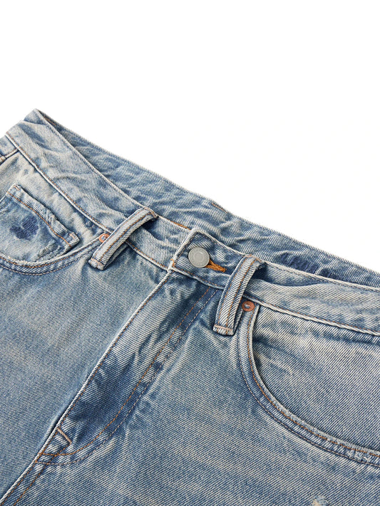 SIMWOOD High Standard Loose Relax 14oz Fabric Hole Ripped Jeans