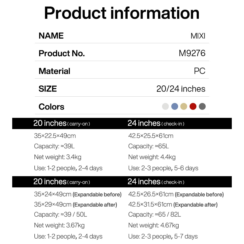 Mixi Expandable Carry-On Suitcase 20" - 24"
